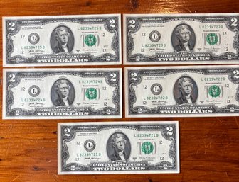(5)Crisp, Uncirculated, Direct From The Mint 2017 $2 Bills