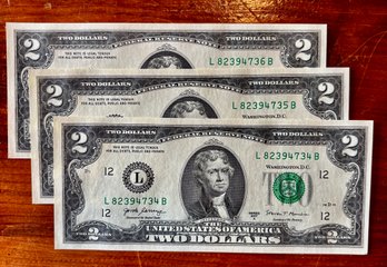(3) Crisp, Uncirculated, Direct From The Mint 2017 $2 Bills