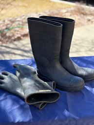 Steel Toe Slip Resistant Boots, Thick Rubber Gloves