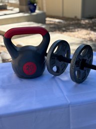Kettle Bell And 10 Lb. Weights