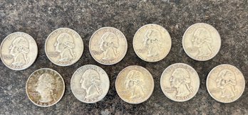 (10) George Washington .25$ Silver Quarters (1950-1964)