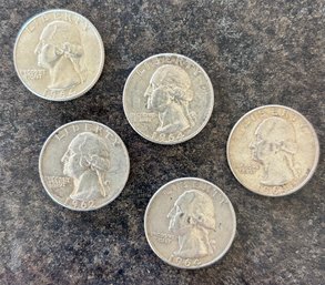 (5) George Washington Silver Quarters