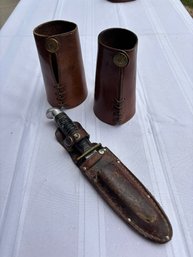 Old West Vintage Heiser Denver Cowboy Cuffs , Vintage Knife, Sheath,