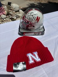 Nebraska Hat And Signed Mini Helmut