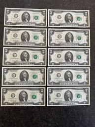 10- 2017 Uncirculated 2$ Bills With Consecutive Serial Numbers