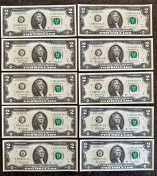 10- 2017 Uncirculated 2$ Bills With Consecutive Serial Numbers