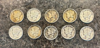10 Silver Mercury Dimes (30's And 40's)