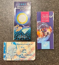 1997 Uncirculated 2 Pound Coin, 3 Susan B Anthony Coins, 1945-1997 Uncirculated 2 Pound Coin