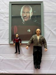 Star Trek Captain Picard Action Figures (2) And Framed Picture