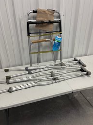 New Never Used Walker, 2 Pairs Of Crutches