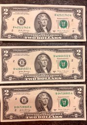 (3)  2017 Uncirculated  $2 Dollar Bills