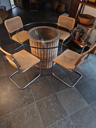 MidCentury Wicker And Glass Dining Set