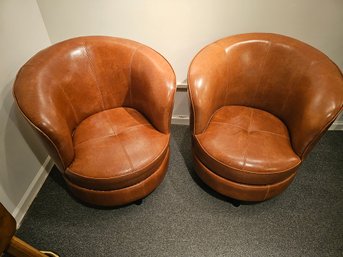 Two Gorgeous Leather Swivel Chairs