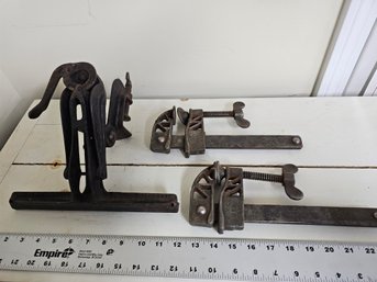 Old Saw Vice And Pair Of Old Clamps