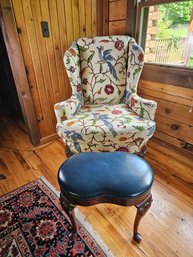 Very Pretty Crewel Upholstered Wingback Chair