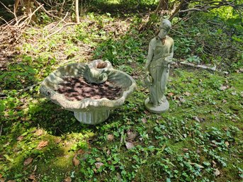 Concrete Statue And Scallop Shell Fountain