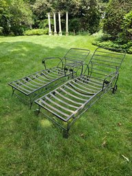 Pair Of Classic Wrought Iron Chaise Loungers