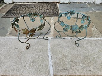 Small Pair Of Open Leaf Urn