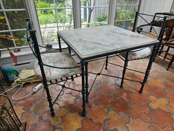 Wrought Iron And Stone Table And Chairs