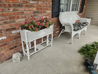 Wicker Bench And Planter