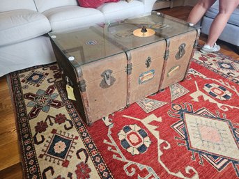 Super Cool Vintage Trunk With Glass Top Turned Coffee Table