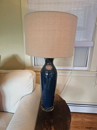 Pair Of Dark Blue Lamps With Linen Shade