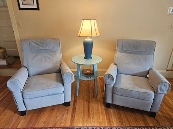 Matching Pair Of Recliners And Accent Table With Lamp