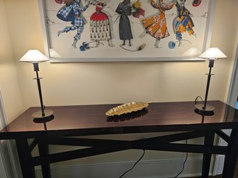 Matching Pair Of Metal Lamps With Opaque Shades