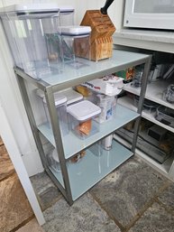Brushed Steel And Frosted Glass 3 Tier Shelves