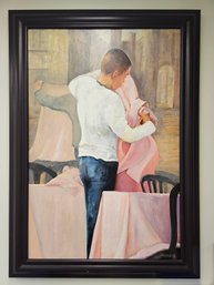 Oil On Canvas Signed J Damiani Of Boy Setting A Table Cloth