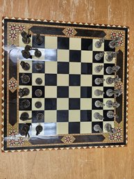 Beautiful Moroccan Chess Table And Pewter Chess Pieces