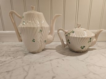 Pair Of Belleek Pots, Coffee And Tea