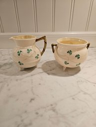 Belleek Creamer And Sugar Bowl