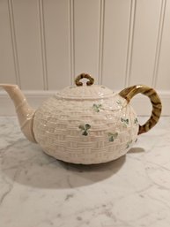 Belleek Basket Weave Shamrock Patterned Teapot