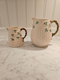 Belleek Basket Weave Shamrock Patterned Pitchers