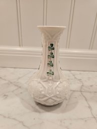 Ornately Decorated Bud Vase By Beleek With Shamrock Pattern