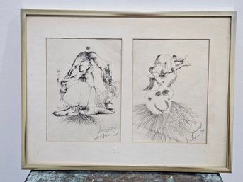 Salvador Dali Two Done In Pen In Same Frame