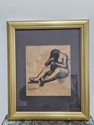 Pencil On Paper Of Woman Combing Her Hair