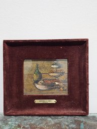 Very Charming Oil Painting Under Glass, Velvet Frame