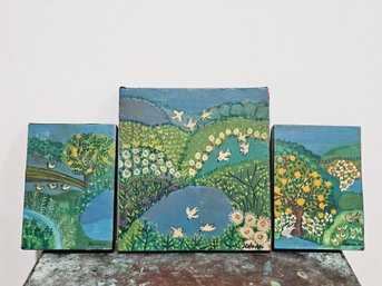 Three Painted Wood Blocks  Signed Helena