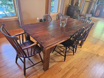 Wide Plank Barn Wood Table And Mixed Seating