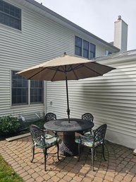 Aluminum Table, Umbrella And Four Chairs