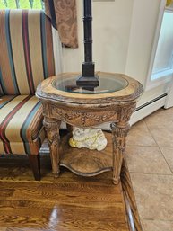 Circular Accent Table - Wood Glass And Marble Perimeter