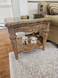 Rectangular Accent Table - Wood Glass And Marble Perimeter