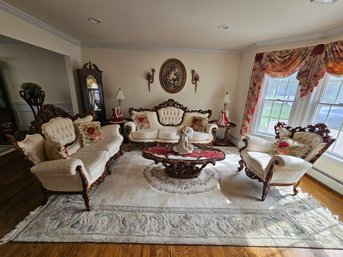Ornate Six Piece Carved Vintage Living Room Set