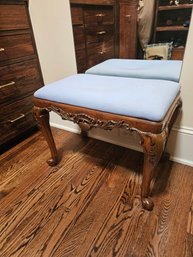 Carved Wooden Piano Bench With Upholstered Seat