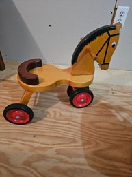 Natural Wood Toy Horse On Wheels