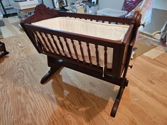 Full Size Natural Wood And Brass Homemade Bassinet