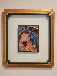 Beautifully Framed Ceramic Tile By Ruth Faktorowicz (two Musicians)