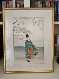 Gilt Framed Vintage Nishiki-e Japanese Polychrome Woodblock Prints (Traditional Japanese Game Of Kemari))